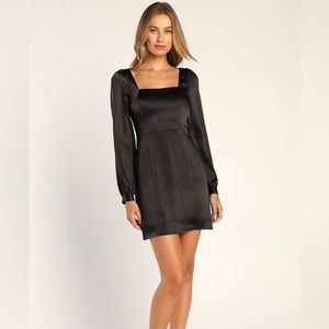 Lulus satin black long sleeve mini dress